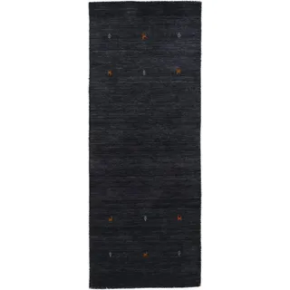 carpetfine Wollteppich Gabbeh Uni, auch als Läufer und Rund erhältlich, rechteckig, Höhe: 15 mm, reine Wolle, handgewebt, Gabbeh Loom Tiermotiv, große Farbauswahl schwarz 80 cm x 350 cm x 15 mm