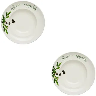 KHG 2er Set Pastateller, extra groß mit 30cm Durchmesser in Buono appetito Print, perfekt für Gastro und Zuhause, hochwertiges Porzellan, Suppenteller, Salatteller, Spühlmaschinengeeignet