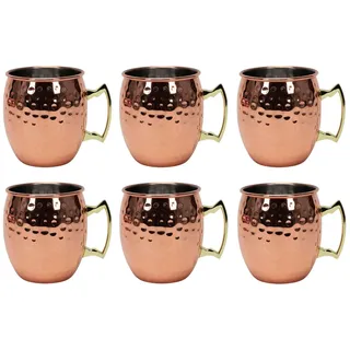 HIT Trading Becher 6x MOSCOW MULE BECHER "Hammerschlag" 500ml aus Kupfer und Edelstahl 50