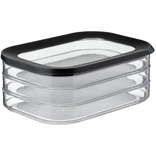 Mepal - Vorratsbehälter Wurstwaren Modula 3-lagig - Kühlschrank - Vorratsbox mit Deckel - Geeignet zur Aufbewahrung von Fleischprodukten - 3 Separate Kühlschrank - Vorratsboxen - 1650 ml - Black