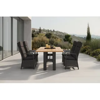 HARTMAN Nova Garten-Essgruppe mit 4 Sesseln, anthrazit/grau, Alu/Polyrattan/Teak, 240 x 100 cm Tisch, verstellbare Rückenlehne