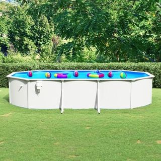 Festnight Stahlwandpool Komplettset Pool mit Stahlwand Oval Stahlwandbecken Schwimmbecken Rundpool Aufstellpool Gartenpool 610x360x120 cm Weiß