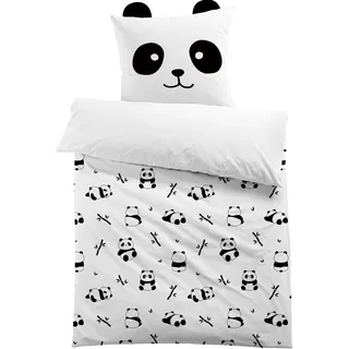 MUSOLEI Panda Bettwäsche 135x200 Mädchen Kinderbettwäsche Mikrofaser 3D Bettwäsche-Set Kinder Bettbezug 135x200 mit 1 Kissenbezug 80x80cm Geschenk für Kinderzimmer Einzelbett, Panda mit Ohren