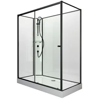 Schulte Komplettdusche Ibiza, 5 mm Sicherheitsglas, Profile Mattschwarz, Rückwände weiß, Duschwanne