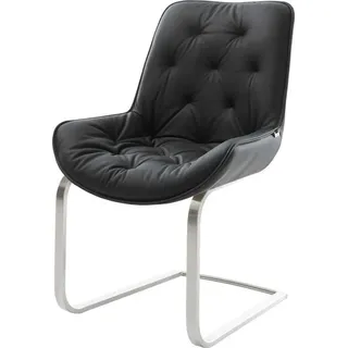 DELIFE Polsterstuhl Taimi-Flex, Freischwinger flach Edelstahl Echt-Leder Schwarz schwarz