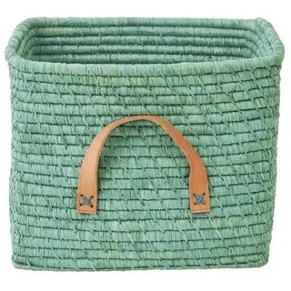rice Aufbewahrungskorb Raffia Korb Türkis Ledergriff Ordnung Deko 30x30x25