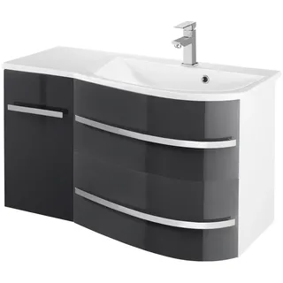 Waschtisch WELLTIME "OSLO", grau (anthrazit, weiß), B:90cm H:50cm T:44cm, Waschtische, Waschtisch, Breite 90 cm, Badmöbel mit geschwungener Front, Ablage links