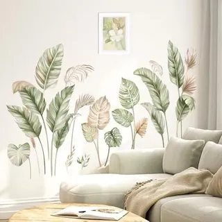 Wondever Wandtattoo Boho Palmen Blätter Wandaufkleber Tropische Pflanzen Grün Wandsticker Wanddeko Für Schlafzimmer Wohnzimmer Flur Sofa Hintergrund