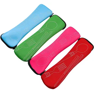 Tiardey 4-teilige Bestecktasche für unterwegs, leere lange Bestecktasche, tragbare Besteckbox zum Mitnehmen, ohne Besteck für die Schule, Picknick, Besteckaufbewahrung