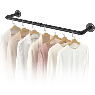 Gemsaya Industrierohr-Kleiderstange 90 cm | 1 Stück, Metall, Wandmontage | Abnehmbare Retro-Garderobenstange, platzsparender Wand-Kleiderständer für Flur, Schlafzimmer und Geschäft, Schwarz