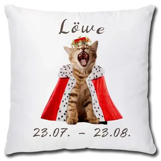 TRIOSK Kissen mit Katze Katzenmotiv Sternzeichen Löwe Spruch lustig Katzen Geschenk für Katzenliebhaber Frauen Freundin Dekokissen 40x40