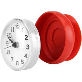Cyrank Badezimmeruhr, wasserdichte Badezimmer, Mini Badwanduhr, Funkuhr Mit Höchster Genauigkeit, Befestigung Durch Saugnäpfe, Mini Duschuhr Wanduhren Mit Saugnapf Für Badezimmer Küche(rot)