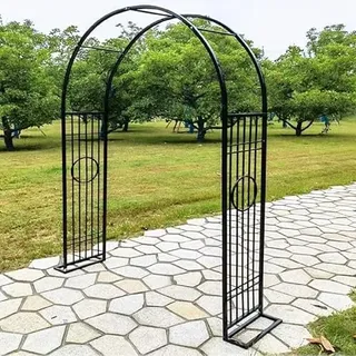 ARtsim Rosenbogen Torbogen aus Metall gusseisen Gartenbogen Rankbogen Spalier Kletterpflanzen Rosen Rankgestell grün Edelrost Weiss Schwarz (Color : Schwarz, Size : 220cm x 230cm)