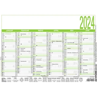 Arbeitstagekalender Recycling 2024 - A4 (29,7 x 21 cm) - 6 Monate auf 1 Seite - Blauer Engel - Tafelkalender - Plakatkalender - Jahresplaner - 907-0700