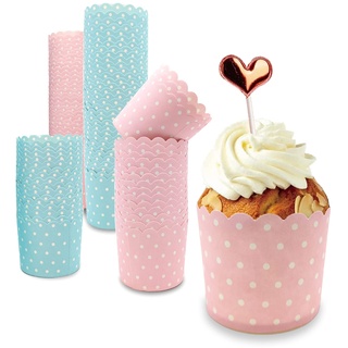 Muffin Papierförmchen, 100 Stück Rosa und Blau Cupcake Wrapper, Muffin Förmchen Papier, für Halloween, Geburtstage, Hochzeiten, Partys (Punktmuster)
