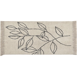 Beliani, Teppich, Teppich Baumwolle beige / schwarz 80 x 150 cm Blumenmuster Kurzflor SAZLI (80 x 150 cm)