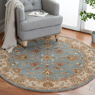 Safavieh Traditionell Teppich für Wohnzimmer, Esszimmer, Schlafzimmer-Royalty Collection, Kurzer Flor, Blau und Beige, 152 X 152 cm, Wolle