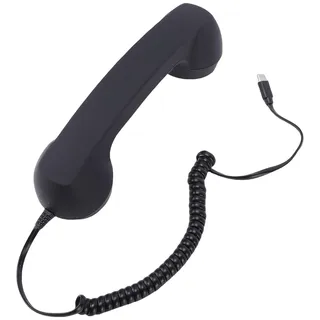 Vikye Retro-Telefonhörer Vom Typ C, Kabelgebundener Telefonhörer mit Lautstärkeregler und HiFi-Mikrofon, Ergonomischer Mobiltelefonhörer für Smartphone-Videoanrufkonferenzen (Black)