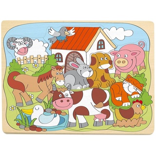 Woodyland Lernspielzeug 91929 Holzpuzzle 10 bunte Puzzleteile - Thema "Heimische Tiere"