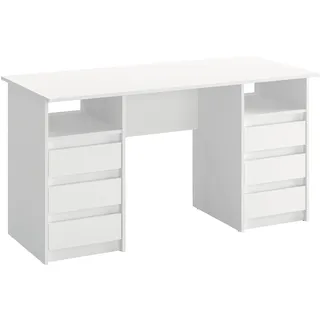 KOMTO Schreibtisch mit Schubladen - Oslo 140 x 60 x 74 cm Moderner Schreibtisch Weiß Bürotisch Computertisch Arbeitstisch Büro PC-Tisch Kinderschreibtisch mit Stauraum