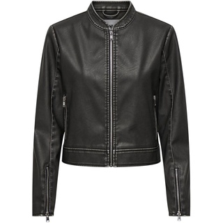 Only Kunstlederjacke - Onlmindy Faux Leather Washed Jacket - XS bis XL - für Damen - Größe S - schwarz - S
