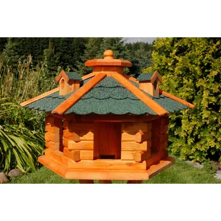 Deko-Shop-Hannusch XXL Vogelhaus, Vogelhäuschen behandelt mit Bitumschindeln und DREI Gauben, Vogelfutterhaus, Futtersilo, Silo