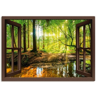 ARTland Leinwandbilder Wandbild Bild auf Leinwand Fensterblick - Wald mit Bach Größe: 100x70 cm