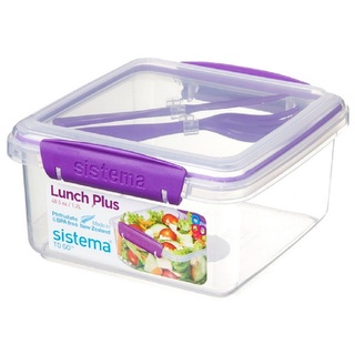 sistema Lunchbox Lunchbox Plus To Go mit Besteck- transparent, 1,2 Liter aus Kunststoff lila