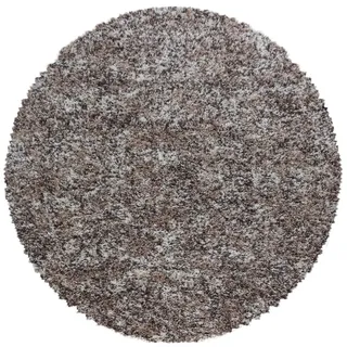 Carpetsale24 Runder Hochflor Teppich Ø 80 cm Beige – Shaggy, Flauschig & Pflegeleicht, Meliert, Jute-Rücken für kleine Räume & Eingangsbereich