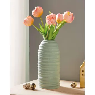 Dekoleidenschaft Dekovase Salbeigrün aus Porzellan in grün, 21 cm hoch, Blumenvase modern, Tulpenvase, Deko Vase