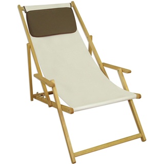 Deckchair weiß Liegestuhl Kissen klappbare Sonnenliege Gartenliege Holz Gartenmöbel 10-303NKD