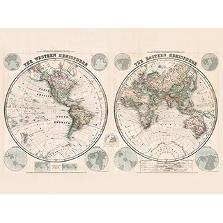 Stanfords Eastern and Western Hemispheres Map1877 Leinwanddruck, Mehrfarbig, 60 x 80 cm