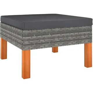 SDWEHO7 Garten Hocker mit Auflage, Outdoor Sitzfläche Balkon Lounge Sitzhocker Fußhocker Fußablage Fußstütze Gartenmöbel, Poly Rattan und Eukalyptus Massivholz