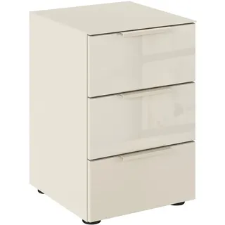 rauch Nachtkommode Nachttisch Nachtschrank Nachtkonsole FLIPP mit Glasfront (Breite 40 cm), mit 3 Schubladen und Soft-Close-Funktion, Oberboden und Front Glas beige