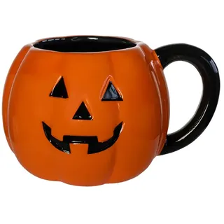 Grinsende Halloween Kürbis Tasse mit schwarzem Henkel 500 ml