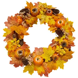 Kunstkranz Herbstkranz, Herbst-Kürbis-Kranz, Agger, geeignet für Erntedankfest, Erntefest und Halloween Ø 45 cm