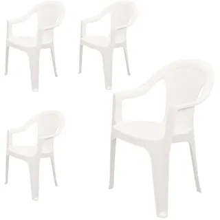 Gartenstuhl Rattan Optik - 4er Set weiß - Monoblock Garten Kunststoff Stuhl