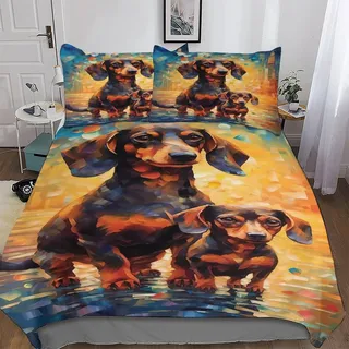 PAZZK Dackel Dog 3D Bettw?sche Set Bettbezug Jungen M?dchen Microfaser Angenehme Betten Bettdeckenbezug Mit Kissenbezug, Mit Rei?Verschluss Bettbezüge Single (135x200cm)