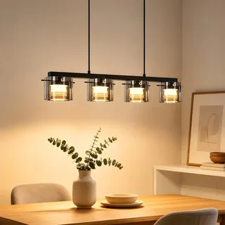 Kowanie Pendelleuchte Esstisch Hängelampe Glas - 4 Flammig Hängend Esszimmerlampe 140cm LED Hängeleuchte Höhenverstellbar Hängelampe für Esszimmer Wohnzimmer Küche Schlafzimmer Flur