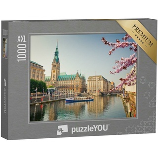 puzzleYOU Puzzle Hamburger Rathaus und Alster im Frühjahr, 1000 Puzzleteile, puzzleYOU-Kollektionen Hamburg, Deutsche Städte