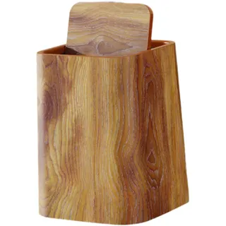 Milageto Vintage-Mülleimer aus Holz mit Maserung, Papierkorb, vielseitig einsetzbar, Stabiler Küchen- und Badezimmerkorb, Abfallkorb für die Gästetoilette im, L with Cover