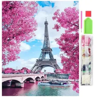 LA CUTE Malen nach Zahlen 5d Diamant Mosaik Stickerei 5D Paris Eifelturm 30x40cm. (DIY Diamant-Malerei Set für kreative Bastelprojekte., Enthält Leinwand, Diamanten, Applikator, Aufbewahrungsbehälter), Selbstklebende Leinwand, verschiedene Diamantgrößen und -farben