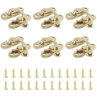Durlo 6 Stück Vintage-Verschluss, Mini-Schwenkarmverschluss, Rechter Verriegelungshaken, Haspe Mit Schrauben Für Schmuckkästchen, Koffer, Werkzeugkasten, Holzkoffer, Gold (37 X 43 Mm)