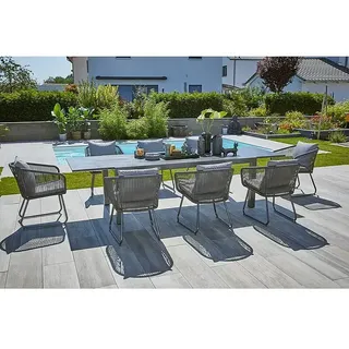 Sunfun Maja Gartenmöbel-Set Stone  (9 -tlg., Sintered Stone/Aluminium/Stahl/Kunststofffaser-Schnüre, Tischplatte ausziehbar, Anthrazit/Grau)