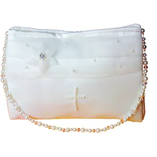 LadyMYP©Kommuniontasche Brautbeutel mit Perlen in Kreuzform Blüte & Strass für Hochzeit Kommunion weiß NEU - ca. 16 cm*ca. 12 cm*ca. 2 cm