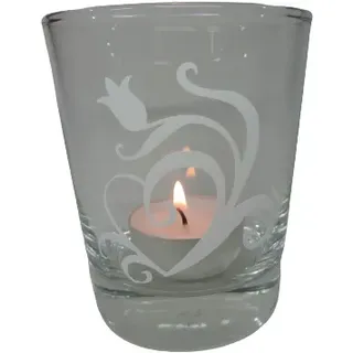 Deko Teelicht Glas Windlicht print "Tulpe mit Herz" weiß Handemade Dekoration