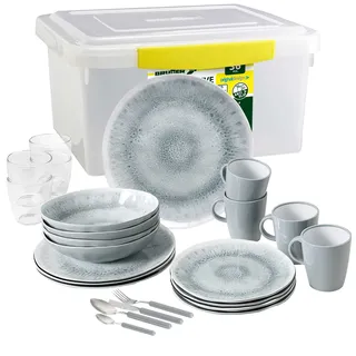 BRUNNER: Camping-Geschirr-Set Melamin | 36-Teilig - Teller, Besteck & Becher für 2-4 Personen | All Inclusive PEARL - Bruchfest & Anti-slip