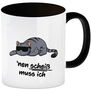 nen Scheiß muss ich Kaffeebecher Schwarz mit coolem Katzen-Motiv Tasse Geschenkidee für Büro Katze Katze Haustier ironisch Büro Kollegen Freunde Kaffeebecher Schwarz Schwarz Der