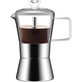 Evzvwruak Moka Induktionsherd Espressomaschine Espressokanne Aus Glas und Edelstahl Espresso Moka Pot, Klassische Italienische Kaffeemaschine, 240 Ml
