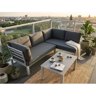 MWH Das Original Lounge-Set Tisch 90 x 60 x 42 cm Silber/Grau